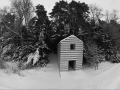 Парк арт-обьектов Никола-ленивец зимой. Вид на обьект Удаленный офис сверху. Декабрь 2023